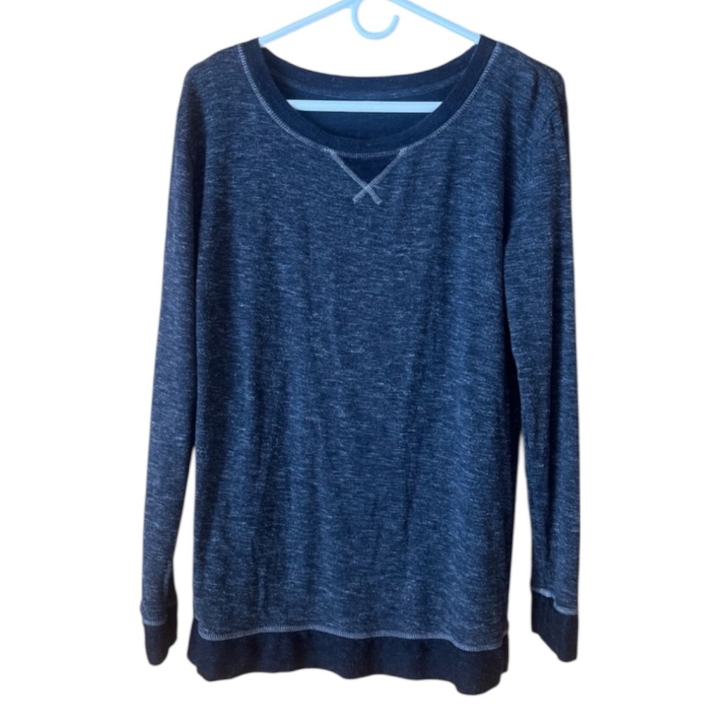 Lounge Top Crewneck Long Sleeve Heathered Charcoal Gray Small - Picture 2 of 10